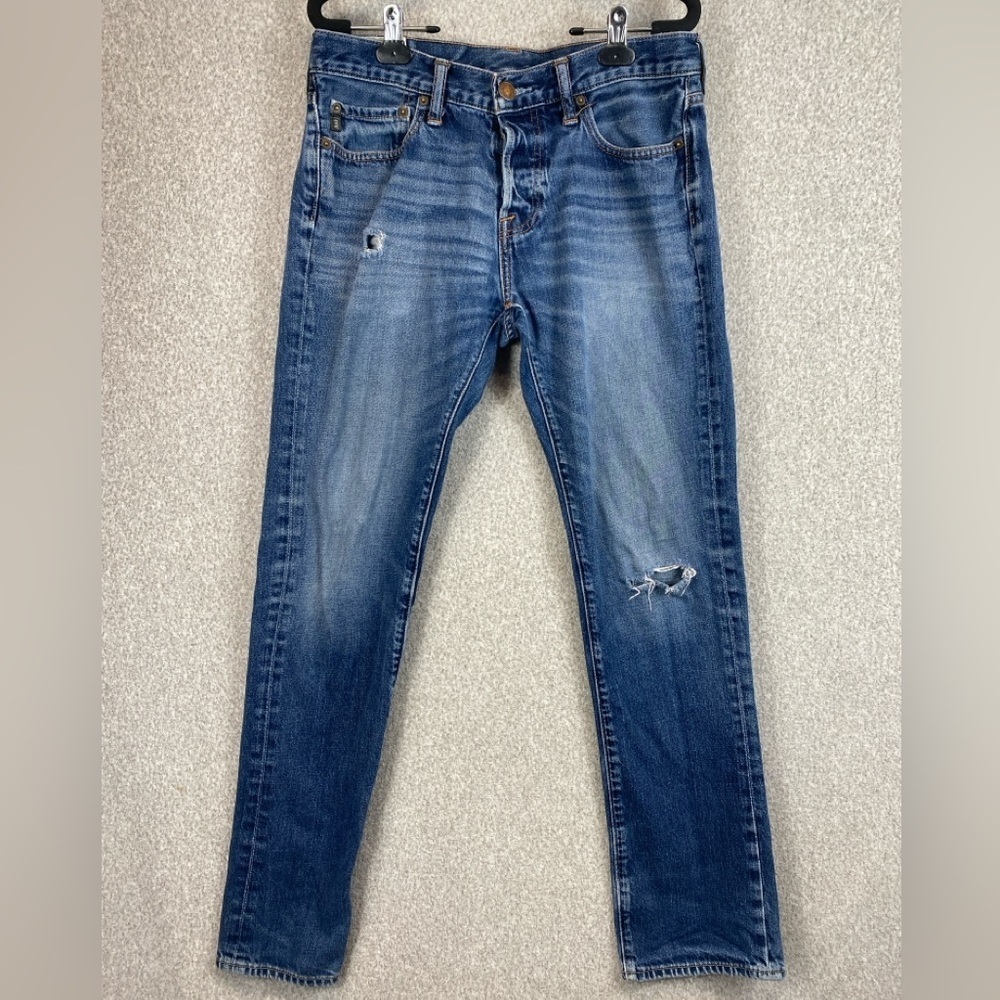 Abercrombie & Fitch distressed jeans mid rise straight leg 31x32 Y2K button fly